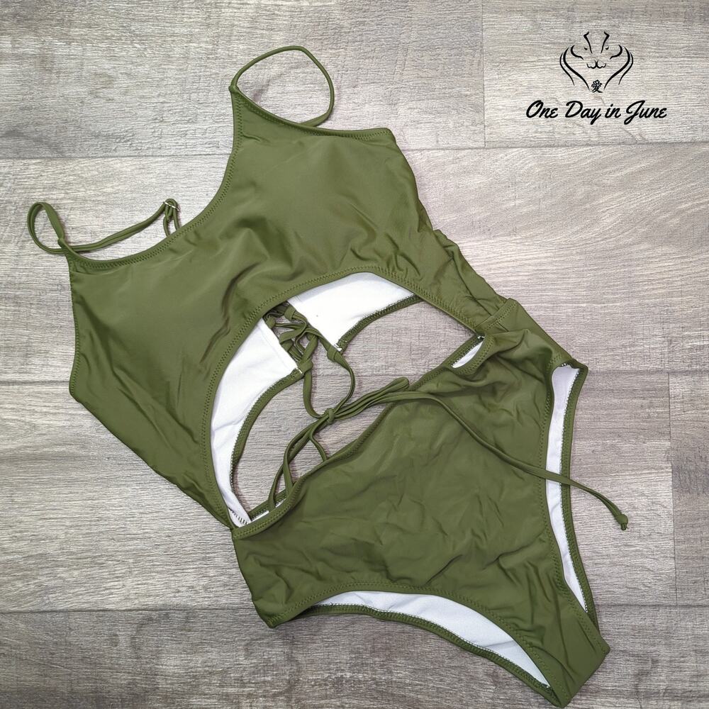 Leisup Cut Out Lace Up Back One Piece Swimsuit Size XL